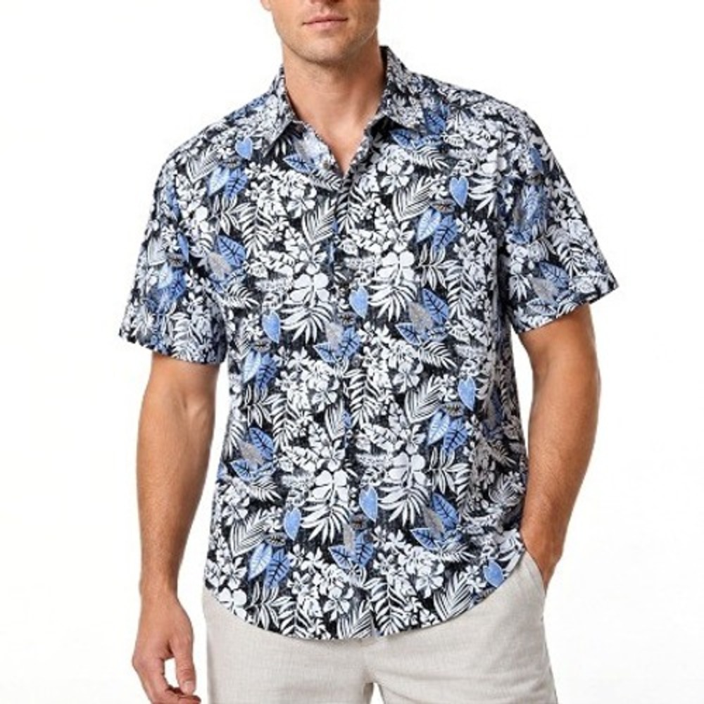 Tommy Bahama Tropical Floral Palm Hawaiian Camp Beach Shirt Relaxed Fit M